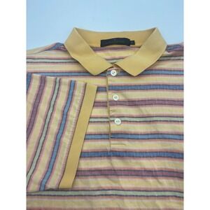 Bugatchi Uomo Polo Shirt Men's XL Yellow Multicolor Striped Mercerized Cotton SS